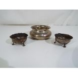 A George V silver hallmarked bowl London assay 1911 and a pair of Victorian salts London assay 1880,