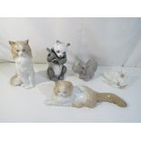 Nao - five Nao ceramic figurines, depicting animals, to include Panda, Hippo with Frog,