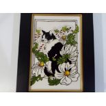 Moorcroft Pottery - a Moorcroft Pottery ceramic framed plaque decorated with Daisy Cat,