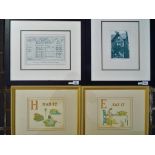 Two Kate Greenaway nursery prints from the book A Apple Pie, mounted and framed under glass,