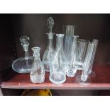 A quantity of glassware to include decanters, vases, a V.Nason & C Murano glass bottle and similar.