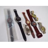 Seven wrist watches to include unused Rehau with related ephemera still sealed in original perspex