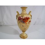 Royal Worcester - a large blush ivory Royal Worcester vase - urn decorated with flowers and insects