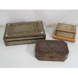 Two highly decorative inlaid wooden boxes, largest approximately 8.