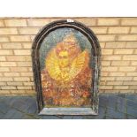 Pub Sign - a large mid-century arch-top, painted wood pub sign 'Queen's Head',