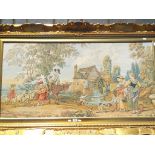 A very large woven picture depicting a rural scene, contained in decorative gild frame,