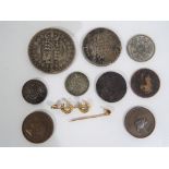 A small quantity of pre decimalisation UK coins and a yellow metal bar brooche [A/F],