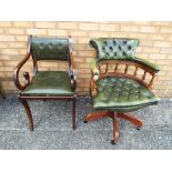 A captains chair with green leather upholstery and a similar chair [2]