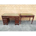 A partners desk with green leather top approx 78cm x 120cm x 62cm and as similar console table [2]