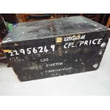 A military trunk marked 22956249 Cpl Price of CAD (Central Ammunition Depot) Kineton Warwickshire