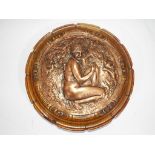 An Art Nouveau style wood and copper wall plaque signed,