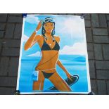 A canvas poster depicting a lady in swimwear,