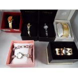 Six Lady's fashion watches to include English Rose beaded watch with bracelet, Nouveau bangle style,