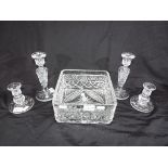 Two pairs of crystal candle stick and a