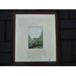 A watercolour depicting a garden scene s