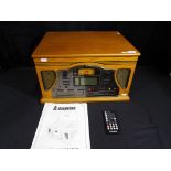 Steepletone Lancaster music system converts cassettes, vinyl, two CD with remote and instructions,