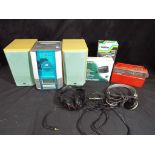 JVC UX-V10 stereo system with speakers, vintage headphones, Sony Walkman,