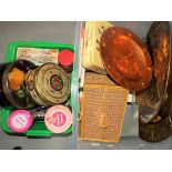 A mixed lot to include sewing equipment, sewing accessories, vintage tins, brassware,