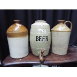 Breweriana - two large stoneware flagons and a stoneware lidded barrel marked Beer,