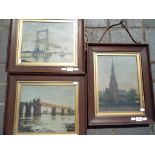 Local Interest - Three framed oils on canvas, one depicting the railway bridge,