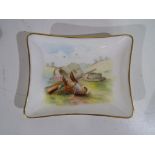 Minton - a small Minton rectangular pin dish, decorated with game birds, stamped to the base,