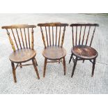 Three spindle backed chairs