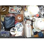 A mixed lot to include ceramics, flatware, mantle clock, plated ware, dominoes,