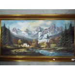 Adolf Woitaske (Fischer) large oil on canvas depicting a mountain scene signed lower left by the