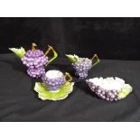 A Victorian Bachelor tea set in the form of bunches of grapes,