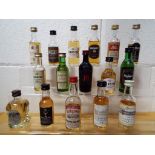 Sixteen miniature/taster bottles of 12 and 15 year old malt whiskies including Glenturret 15 year