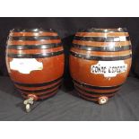 Brewerians - two large ceramic barrels, one marked Conac Especial,