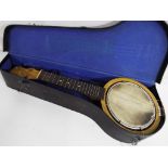 A Ukulele / Banjo in protective carry case,