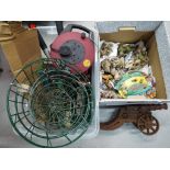 A mixed lot to include gardening equipment, figurines of animals, predominantly elephants,