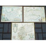 Three framed and glazed maps comprising Cheshire,