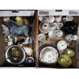 A mixed lot to include ceramics, brass ware, cigarette cards,