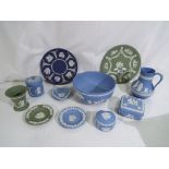 Wedgwood - fourteen pieces of Wedgwood Jasperware decorated in powder blue,