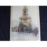 J Tim MacDonald - A watercolour depicting St Mary Le Strand church, Westminster,