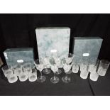 Three boxed sets of crystal drinking glasses by J G Durand to include wine glasses,