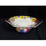 Royal Doulton - a Royal Doulton Art Deco octagonal tazza, decorated with pansies,