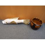 An unusual carved wooden fish with gilded highlights,