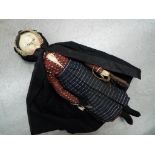 Victorian Doll - a wood and wax finish antique composite dressed doll with hand painted features,
