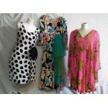 Vintage Clothing - a full length heavily patterned sweetheart shape neckline with high waist and