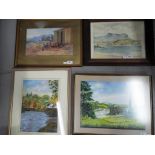 Four framed and glazed pictures of varying sizes to include water colors, mixed media,