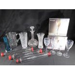 A quantity of glassware to include Stuart Crystal vase, Pyrex glass rolling pins,
