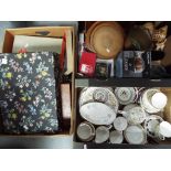 A mixed lot to include ceramics, metalware, canteen of cutlery, pictures,