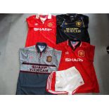 Four Manchester United replica shirts, comprising home kit 1992-1993, size S,