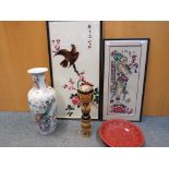 A lot to include Oriental vase and plate, carved wooden doll,