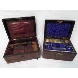 Two antique lady's sewing boxes with inlaid decoration and fitted interiors, one approximately 14.