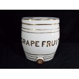 A ceramic barrel marked Grapefruit, approximately 28 cm (h).