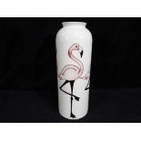 Moorcroft - A large Moorcroft pottery vase of cylindrical form decorated with flamingos on a cream